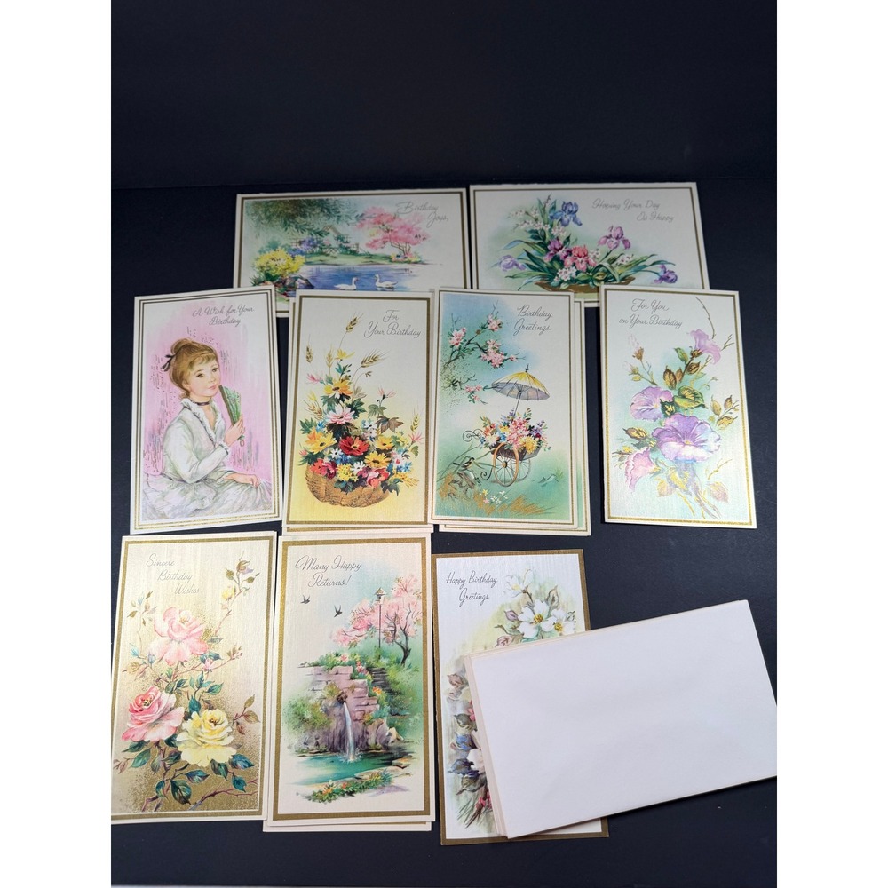 VTG Birthday Greeting Cards Multicolor Gold Foil Floral Religious 15 Card/14 Env